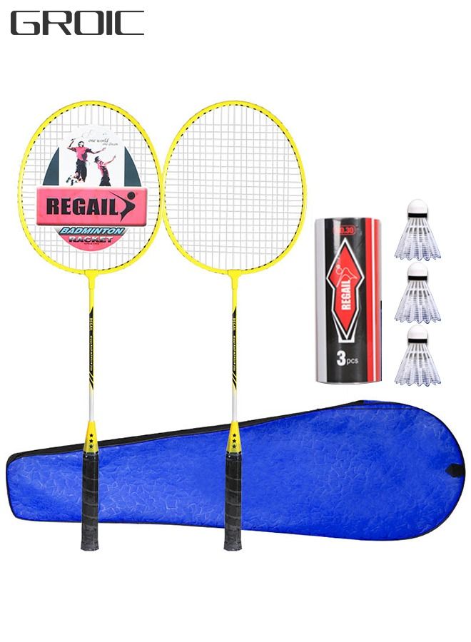 Badminton Racket 2-Player Set, Upgrade Lightweight Adult Badminton Racket with 3 Shuttlecocks and 1 Carrying Bag, Badminton Backyard Games for Outdoor, Garden, Beach, Family Fun Game