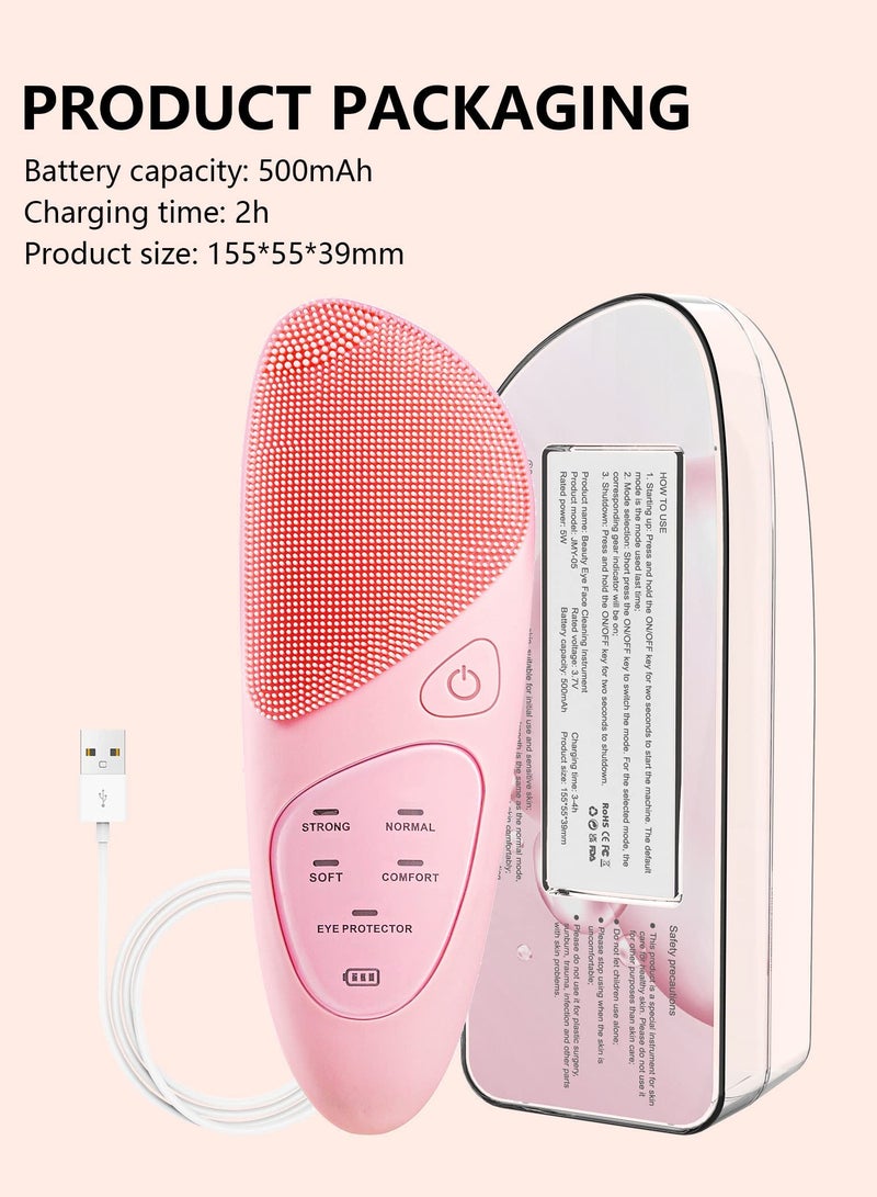 Facial Cleansing Brush, Portable Rechargeable Waterproof Electric Silicone Sonic Face Cleaner Brush for Deep Cleaning Exfoliating
