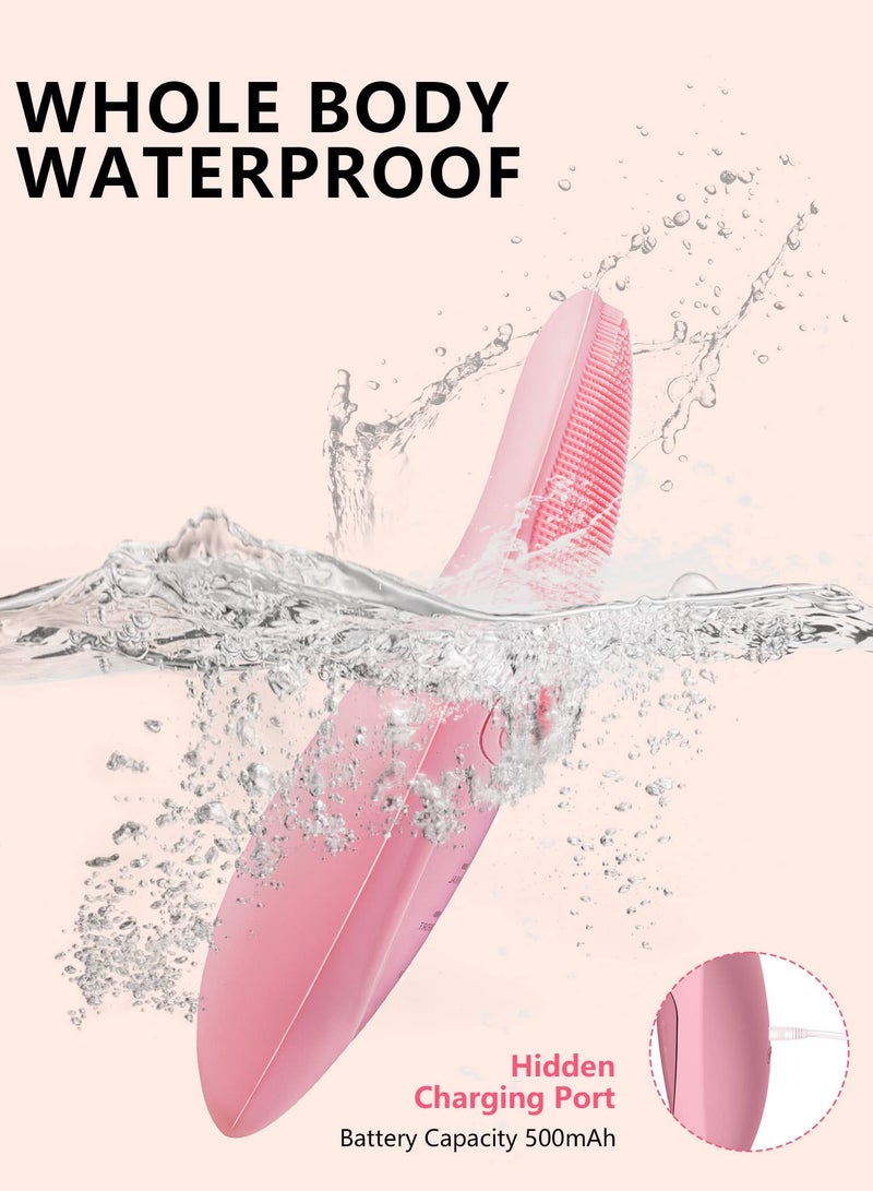 Facial Cleansing Brush, Portable Rechargeable Waterproof Electric Silicone Sonic Face Cleaner Brush for Deep Cleaning Exfoliating