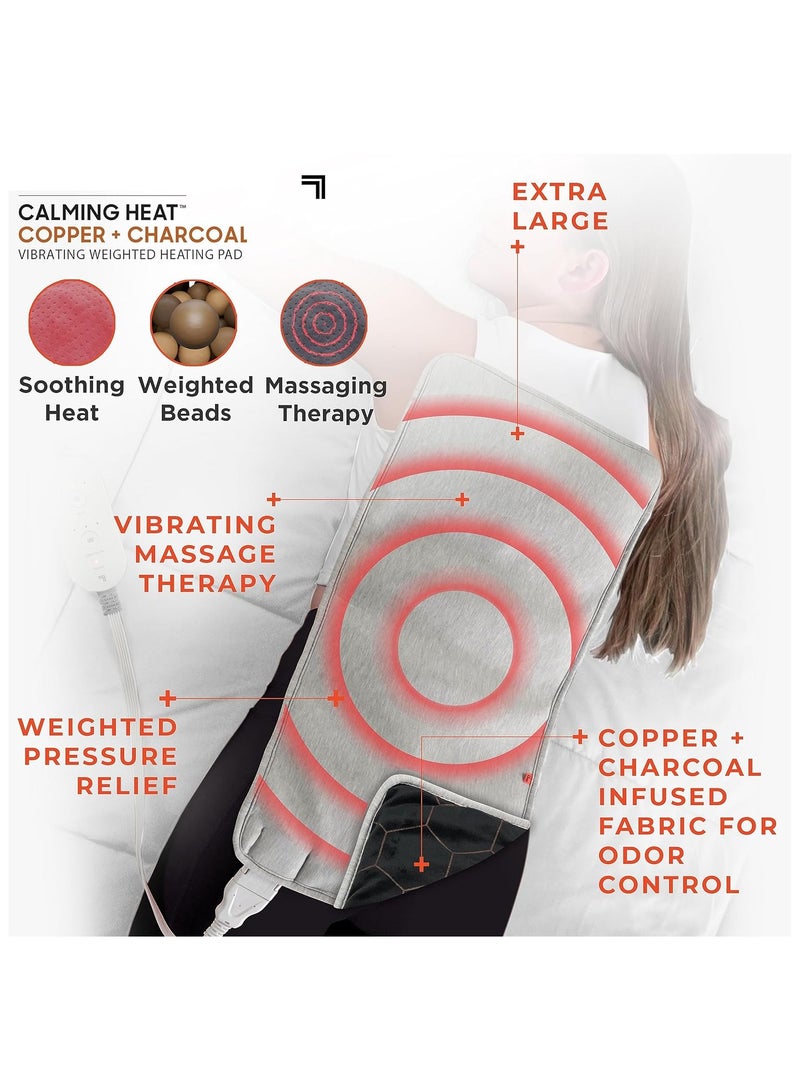 Heat XXL-Wide Massaging Weighted Heating Pad Electric Heating Pad with Massaging Vibrations, Auto-Off, 12 Settings- 3 Heat, 9 Massage