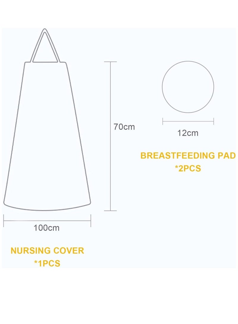 Baby Nursing Cover, 100% Cotton Breathable Apron with Adjustable Straps, Full Coverage Privacy Care 2 Pcs Washable Pads