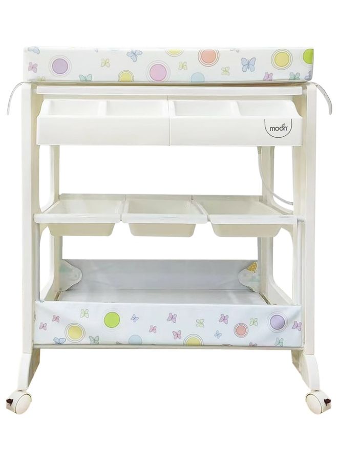 Portable Diaper Changing Mat-Table Dresser Wheels Multi-Function Nursery Organizer For Newborn - Elephants With Balloons