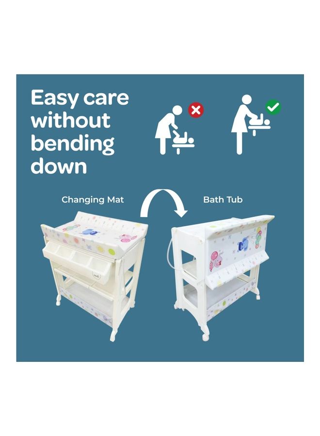 Portable Diaper Changing Mat-Table Dresser Wheels Multi-Function Nursery Organizer For Newborn - Elephants With Balloons