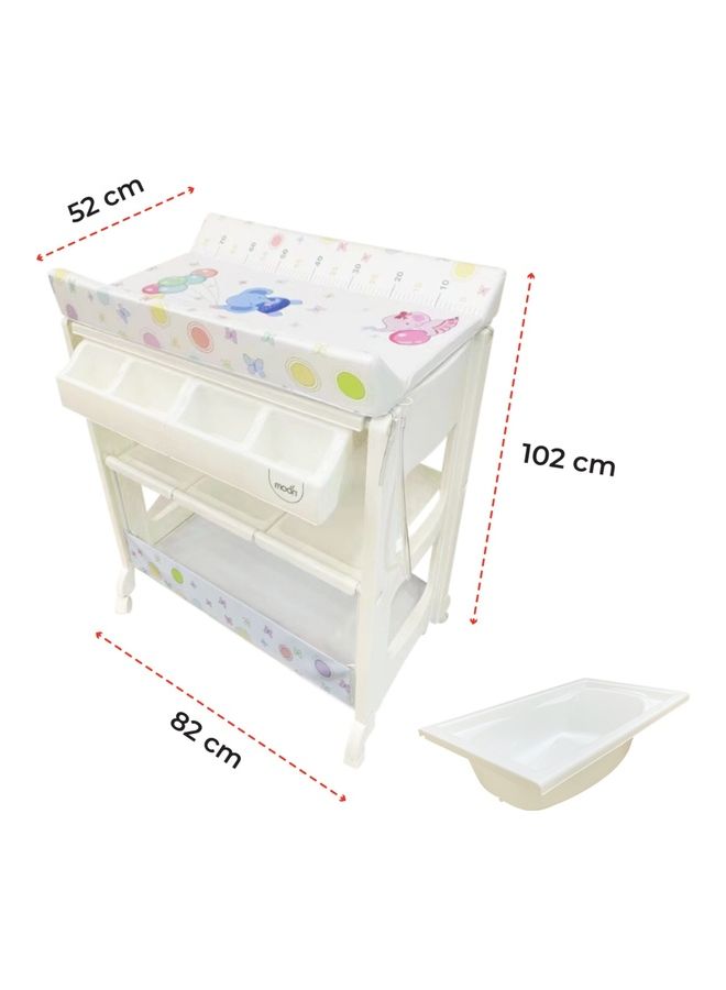 Portable Diaper Changing Mat-Table Dresser Wheels Multi-Function Nursery Organizer For Newborn - Elephants With Balloons