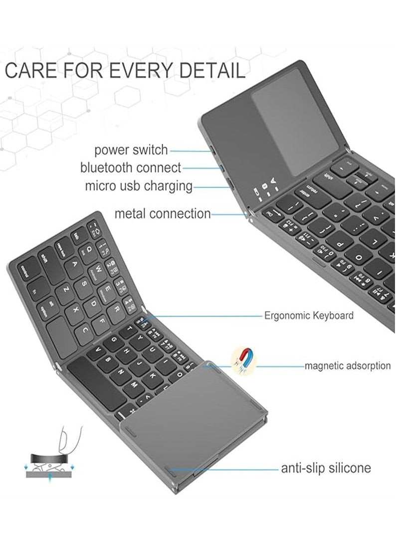 Foldable Bluetooth Keyboard, Pocket Size Portable Mini BT Wireless Keyboard with Touchpad for Android, Windows, PC, Tablet, with Rechargeable Li-ion Battery