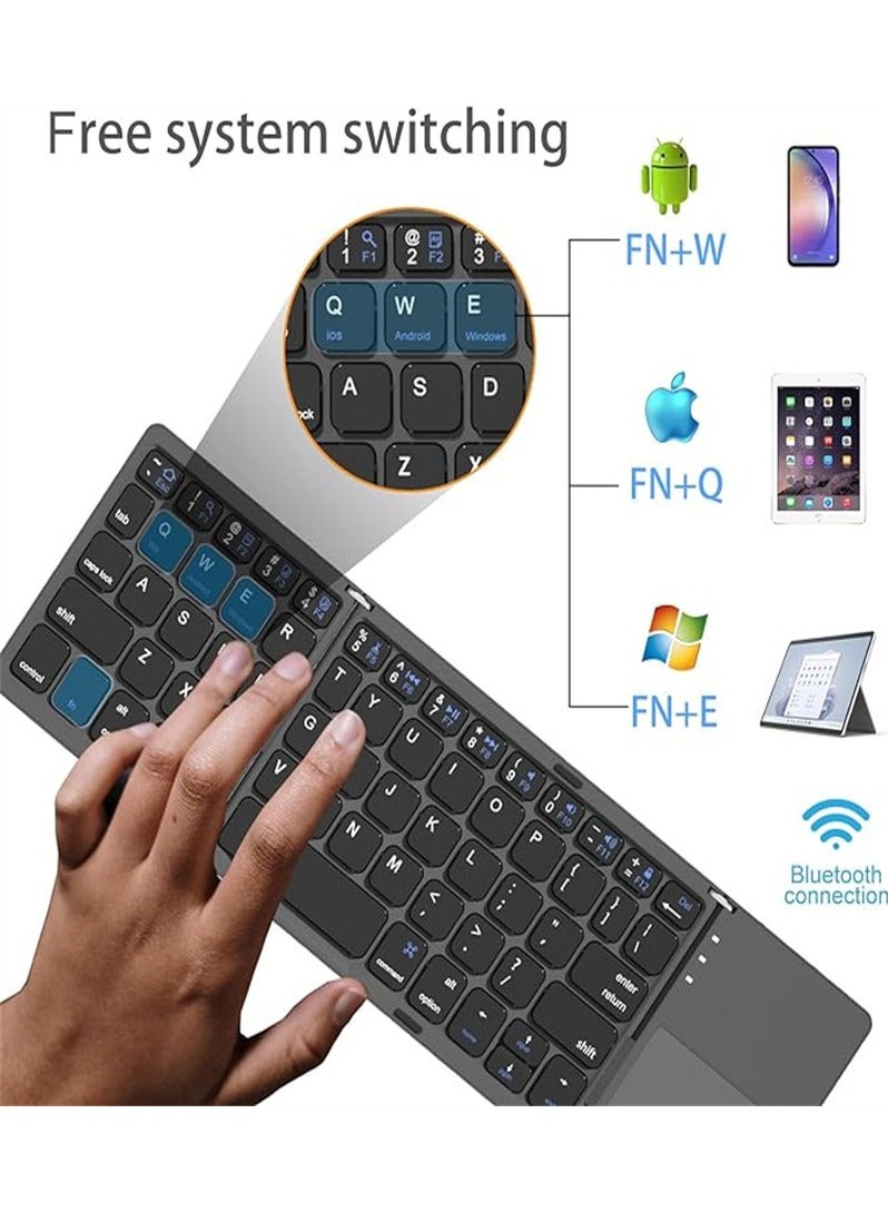 Foldable Bluetooth Keyboard, Pocket Size Portable Mini BT Wireless Keyboard with Touchpad for Android, Windows, PC, Tablet, with Rechargeable Li-ion Battery