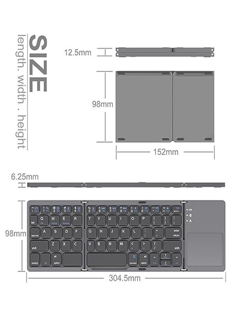 Foldable Bluetooth Keyboard, Pocket Size Portable Mini BT Wireless Keyboard with Touchpad for Android, Windows, PC, Tablet, with Rechargeable Li-ion Battery