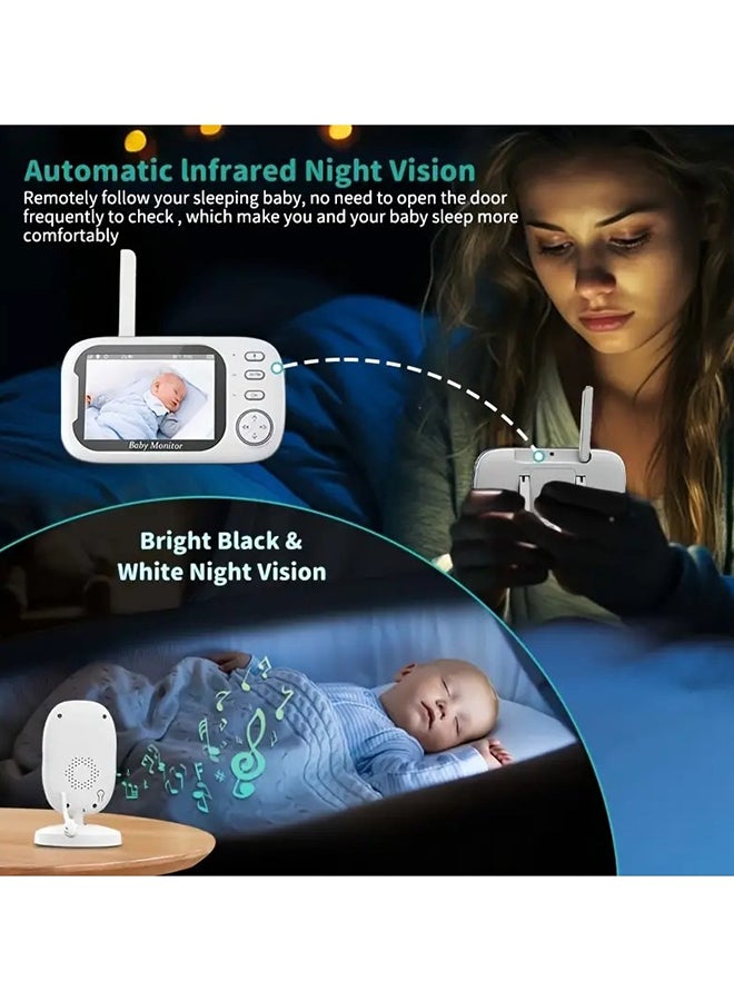 Baby Monitor With 720P Camera, 3.5 Inch LCD Screen, Wireless 900ft Transmission Video Monitor Range, Auto Night Vision