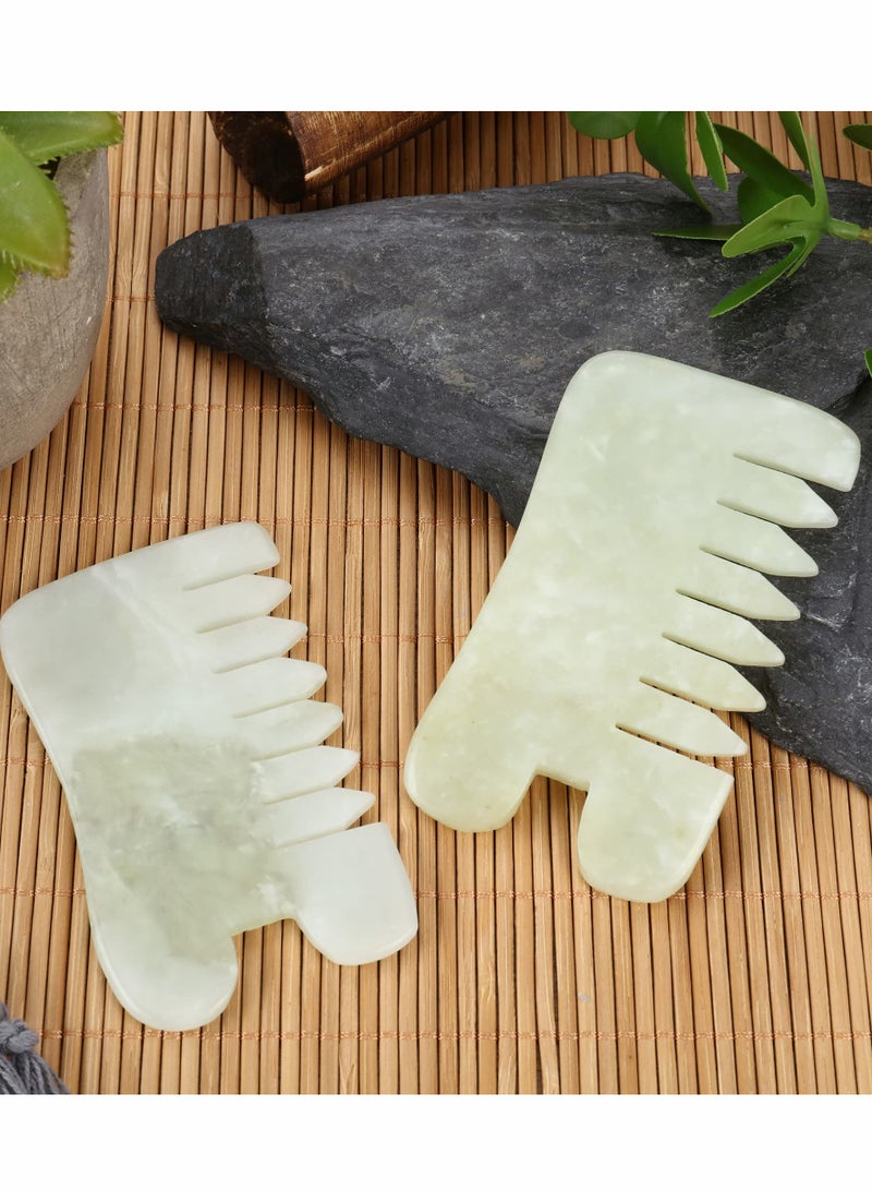 Jade Massage Comb Guasha Comb Guasha Scraping Scalp Comb Jade Gua Sha Scraping Massage Tool Multifunctional Handheld Head and Meridians Massage Tools for Head Caring Relax 2 Pcs