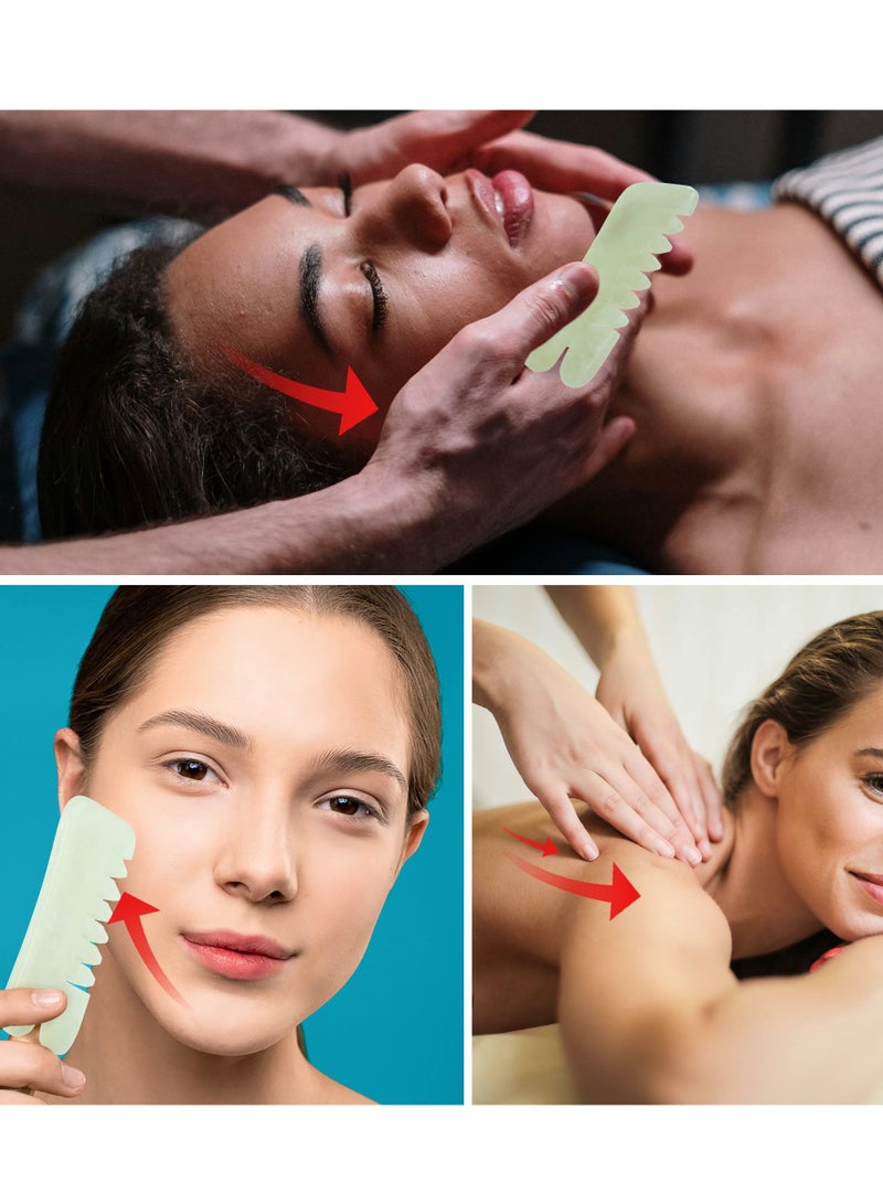 Jade Massage Comb Guasha Comb Guasha Scraping Scalp Comb Jade Gua Sha Scraping Massage Tool Multifunctional Handheld Head and Meridians Massage Tools for Head Caring Relax 2 Pcs
