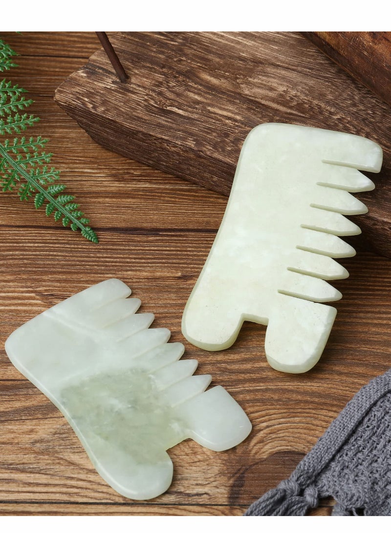Jade Massage Comb Guasha Comb Guasha Scraping Scalp Comb Jade Gua Sha Scraping Massage Tool Multifunctional Handheld Head and Meridians Massage Tools for Head Caring Relax 2 Pcs