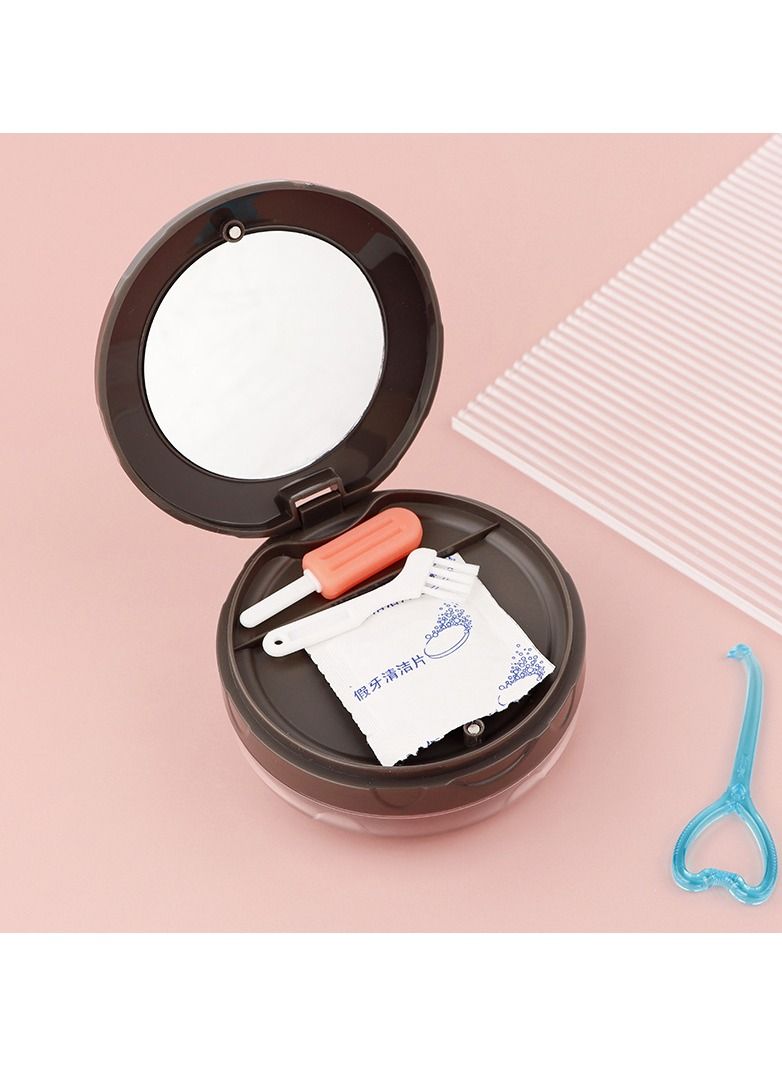 Denture Case SYOSI Leak Proof Denture Bath Case Cup Kit for Women  Men with Mirror Strainer Removal Tool and Denture Brush for Travel Cleaning Denture Holder Box Bath Soaking Container