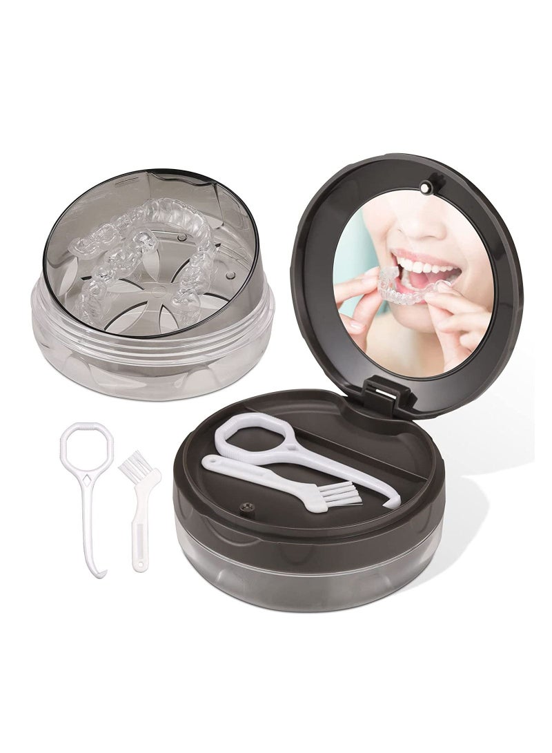 Denture Case SYOSI Leak Proof Denture Bath Case Cup Kit for Women  Men with Mirror Strainer Removal Tool and Denture Brush for Travel Cleaning Denture Holder Box Bath Soaking Container