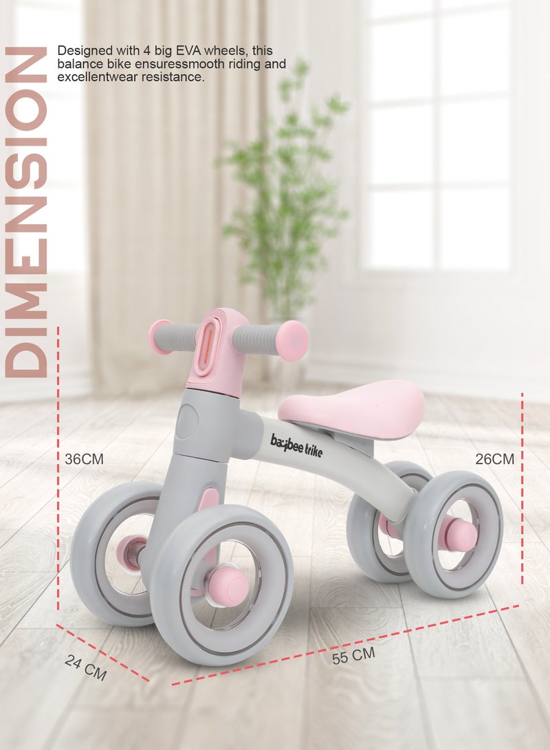 Kids Balance Bike Tricycles for Kids, 4 Wheels Toddlers Bike Ride on Toy with Widened EVA Wheels & Led Light Indoor Outdoor Play Baby Balance Cycle for Kids 12 to 24 Months Boys Girls Pink