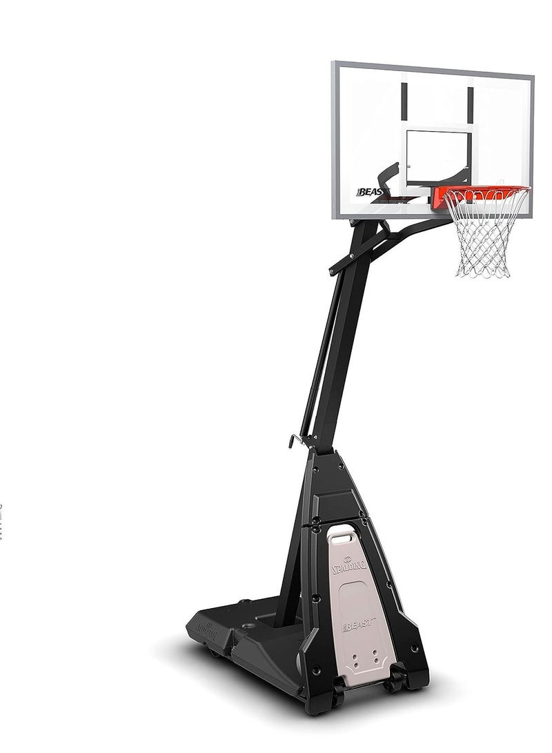 SPALDING THE BEAST PORTABLE 60 inch GLASS SN7B1560CN BASKETBALL STAND WITH HOOP NET