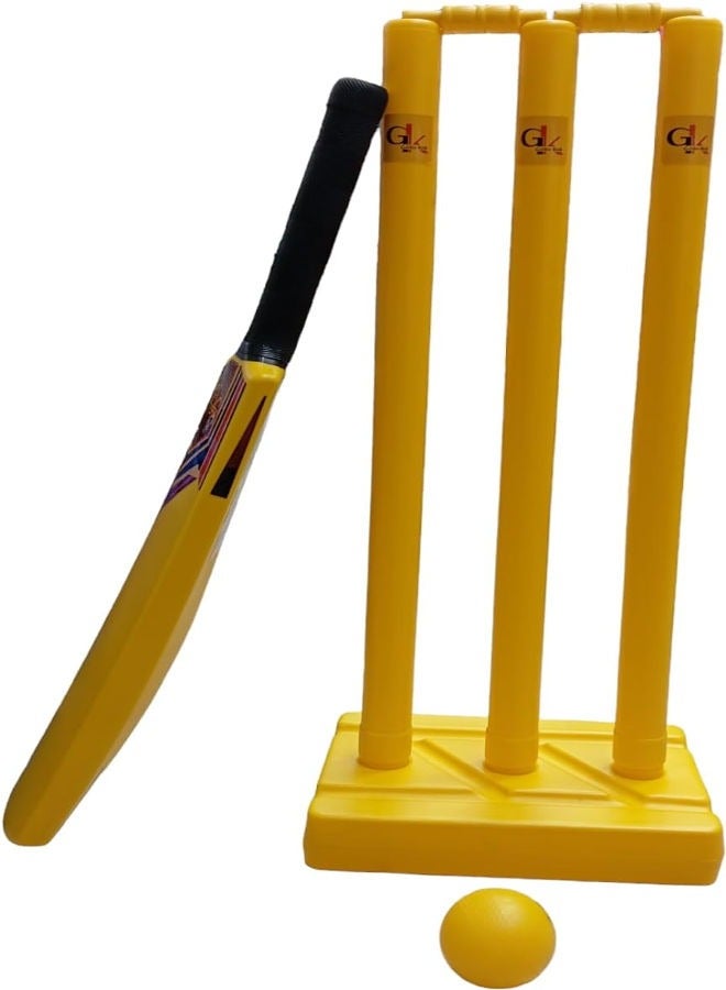 Golden Kick GK Kids Cricket Set | Rubber Grip Bat, Soft Ball & Wicket Stumps | Molded Plastic All-Weather | Ages 4-8 or 8-11