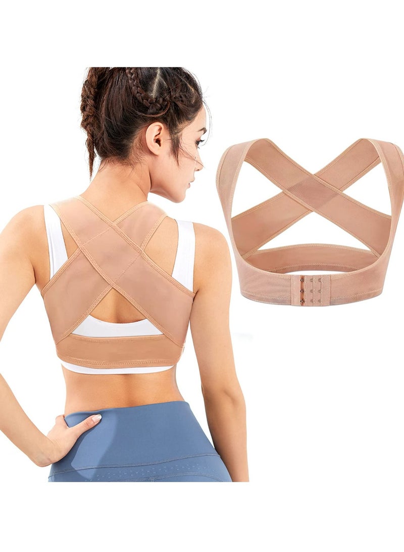 Back Correction Strap, Adjustable Hunched Posture Corrector Belt, Adult Upper Back Brace, Bra Chest Support Belt, Correction Belt for Humpback Straight Holder Posture Correction, Beige (1PCS Beige,L)