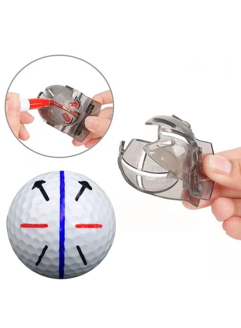 8 Pcs Precision Golf Ball Marker Including 4 Golf Ball Marking Stencils and 4 Colors Golf Ball Markers, Golf Ball Line Marking Tool Kit, Alignment Identification Tool  Red  Blue Black  Green Pen