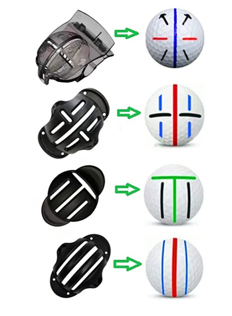 8 Pcs Precision Golf Ball Marker Including 4 Golf Ball Marking Stencils and 4 Colors Golf Ball Markers, Golf Ball Line Marking Tool Kit, Alignment Identification Tool  Red  Blue Black  Green Pen