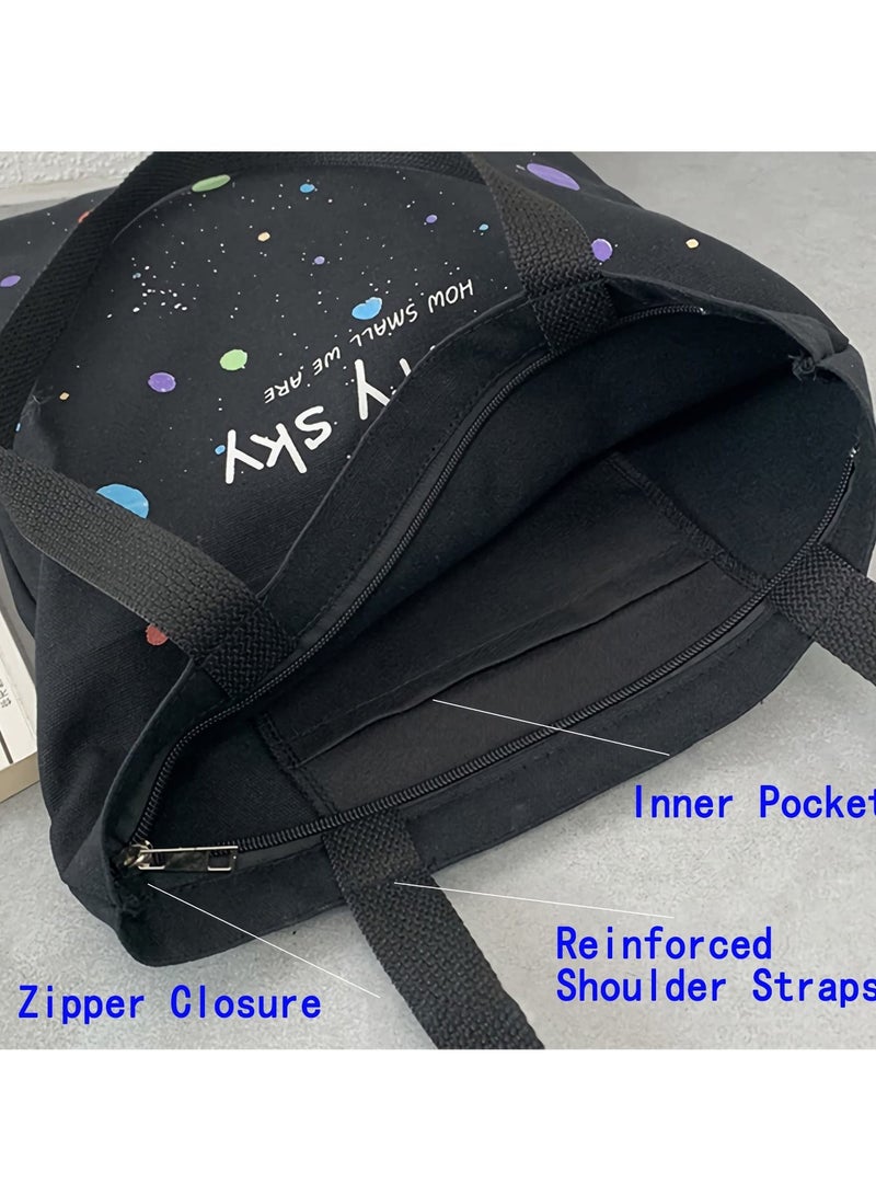 Cute Canvas Tote Bag with Separate Packaging Grocery Bags, Reusable Shopping Bags with Inner Pocket, Polka Dot Splatter pattern Trendy Beach Tote Bag for Women, Girls
