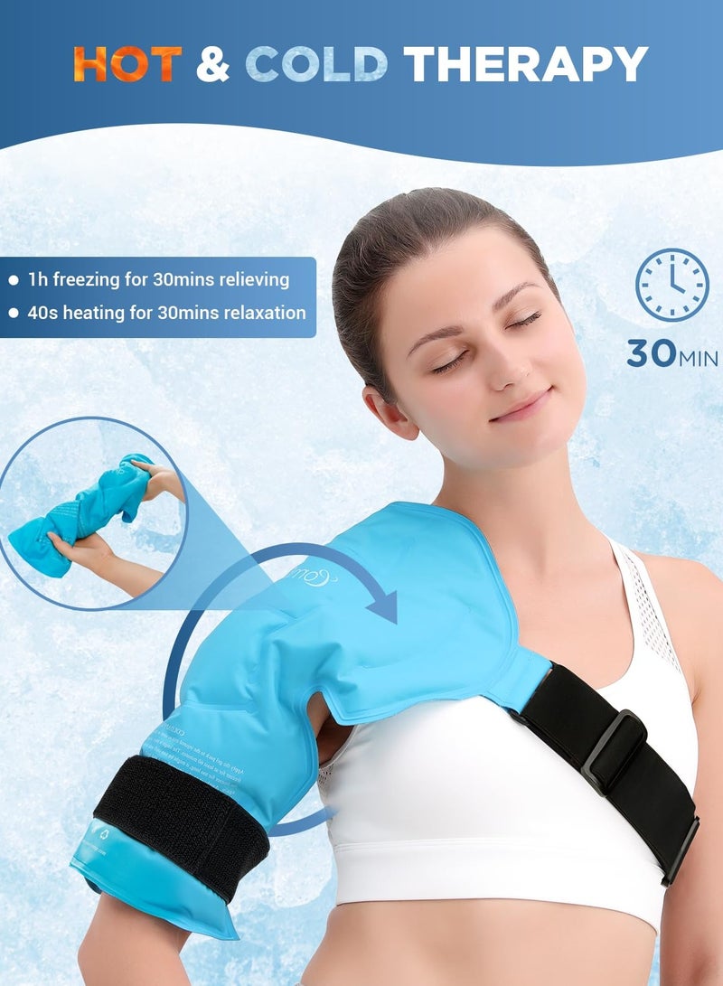 Ice Pack for Shoulders, Reusable Gel Cold Compress Shoulder Wraps for Rotator Cuff Injuries, Swelling, Upper Back Pain Relief, Compression Brace for Injuries (Size: XL Shoulder Ice Pack Wrap for Men)