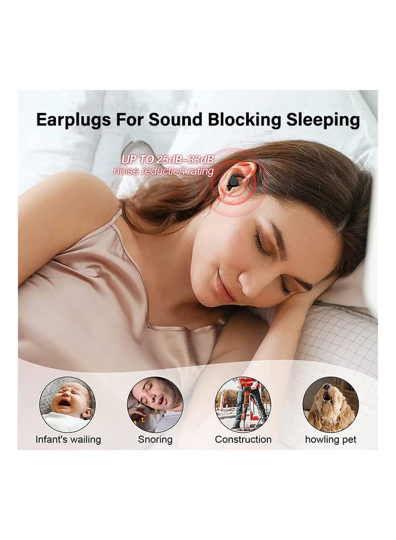 Noise Cancelling Ear Plugs for Sleep, Earplugs, Silicone Reusable Earplugs Noise Reduction Earbuds, for Snoring Concert Study Motorcycle Work Flying Travel Essentials, Students, Swimmers (2 Pairs)