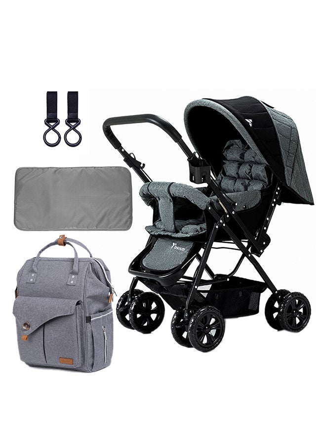 Reversible Look At Me Stroller With T Diaper Bag And Hooks And Changing Pad - Grey