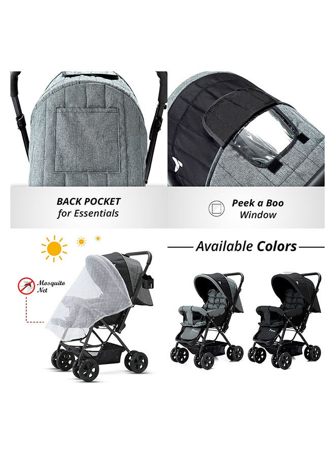 Reversible Look At Me Stroller With T Diaper Bag And Hooks And Changing Pad - Grey