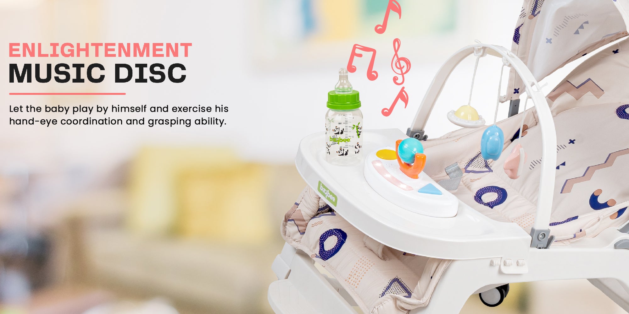 Baybee 5 in 1 Baby Rocking Chair for Kids with Hanging Toys Baby Dining Booster Seat with Multi Position Recline, Music, Wheels & Food Tray Rocker Chair for Babies 0 to 2 Years Boys Girls (Grey)