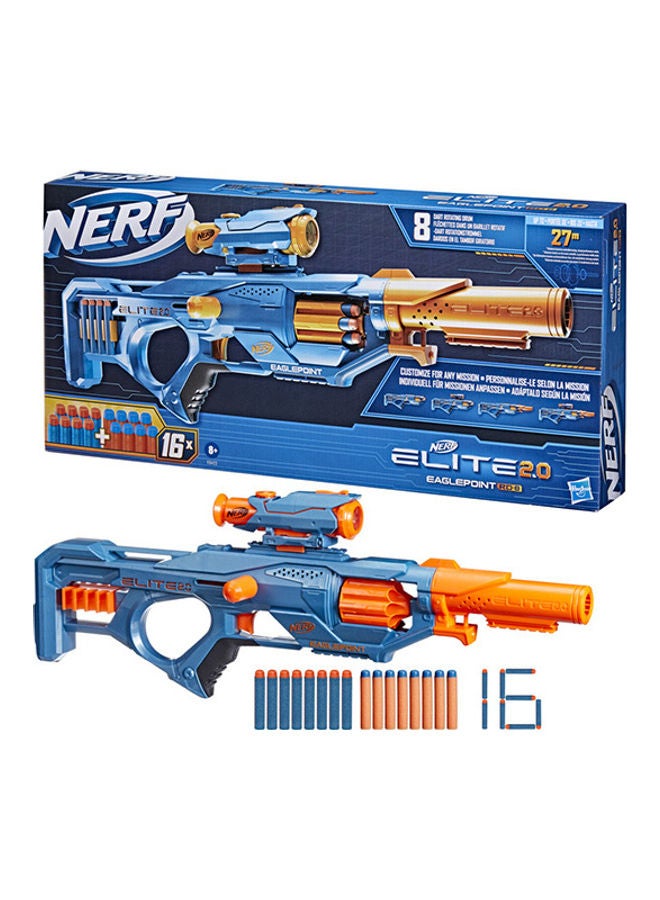 Elite 2.0 Eaglepoint RD-8 Dart Blaster, 8 Dart Drum, Scope &amp; Barrel, 16 Elite Darts, Bolt Action, Outdoor Toys