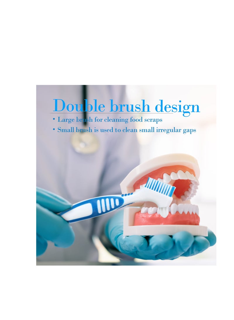 Denture Brush, 4PCS Denture Toothbrushes, Cleaning Brush Double Sided Toothbrush with Multi Layered Bristles and Rubber Anti-Slip Handle for Denture Cleaning Care Green Purple Blue Orange