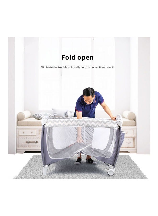 Baby Crib Portable Playard Foldable Luxury Nursery Baby Center Multi Functional Movable Bed with Removable Diaper Table Lovely Toys Bed Net Portable Travel Crib with Wheels