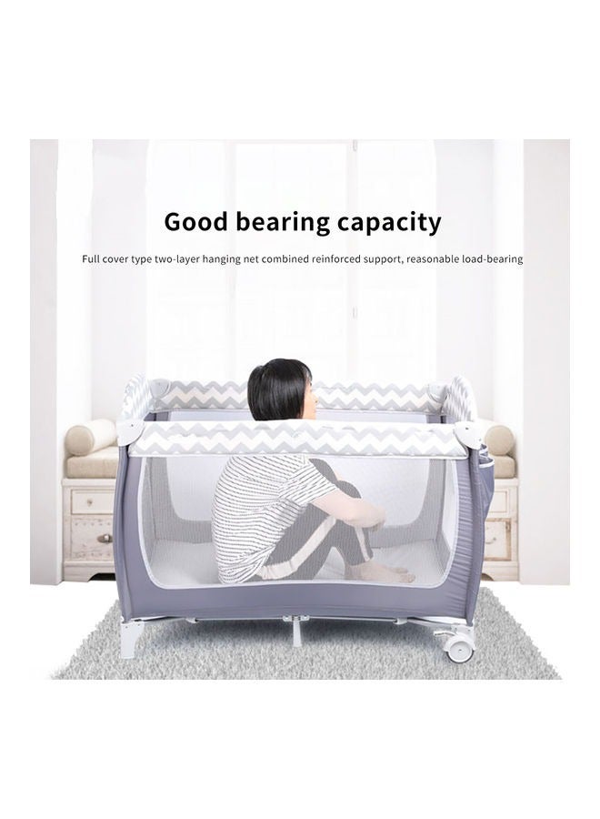 Baby Crib Portable Playard Foldable Luxury Nursery Baby Center Multi Functional Movable Bed with Removable Diaper Table Lovely Toys Bed Net Portable Travel Crib with Wheels