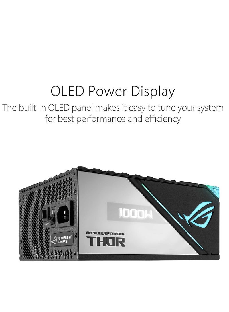 ROG Thor 1000P2 ATX Power Supply Unit, 1000W, Aura Sync RGB, OLED Display, 80+ Platinum II Certification, 135mm PWM Fan, 0dB Cooling, Fully Modular, High-Performance, Premium Build | 90YE00L4-B0NA00 Black