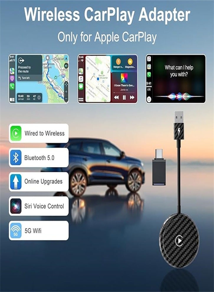 Wireless CarPlay Adapter 2024 - Apple Carplay Wireless Adapter Convent Wired to Wireless CarPlay Dongle 5Ghz WiFi Auto Connect Online Update for iPhone iOS 10+&OEM Wired CarPlay Cars