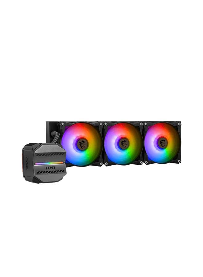 MAG CORELIQUID M360 AIO Liquid Cooler, 360mm Radiator, 78.73 CFM, 2000 RPM Fan Speed, 3 x ARGB 120mm Fans, Two Ball Bearing, Elevated Cooper Plate, Reinforced Tubing, Black | 306-7ZW4R24-813 Black