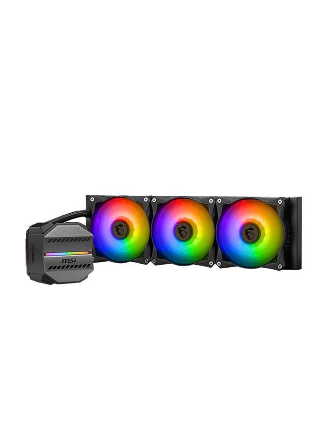 MAG CORELIQUID M360 AIO Liquid Cooler, 360mm Radiator, 78.73 CFM, 2000 RPM Fan Speed, 3 x ARGB 120mm Fans, Two Ball Bearing, Elevated Cooper Plate, Reinforced Tubing, Black | 306-7ZW4R24-813 Black