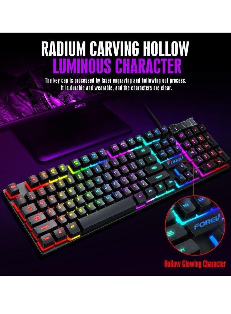 RGB Gaming Keyboard Mouse Set, Mechanical Keyboard Feel Keyboard,104 Keys Transparent Keycap Keyboard with Mouse, for Gaming Office