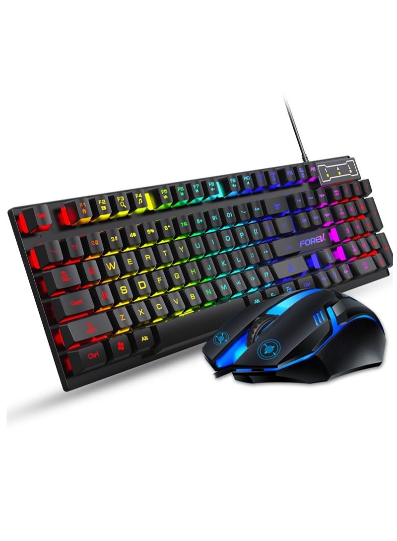 RGB Gaming Keyboard Mouse Set, Mechanical Keyboard Feel Keyboard,104 Keys Transparent Keycap Keyboard with Mouse, for Gaming Office