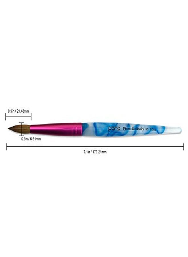 Usa Acrylic Nail Brush Pure Kolinsky Hair Acrylic White Swirl Blue Handle With Pink Ferrule Round Shaped - Size 8