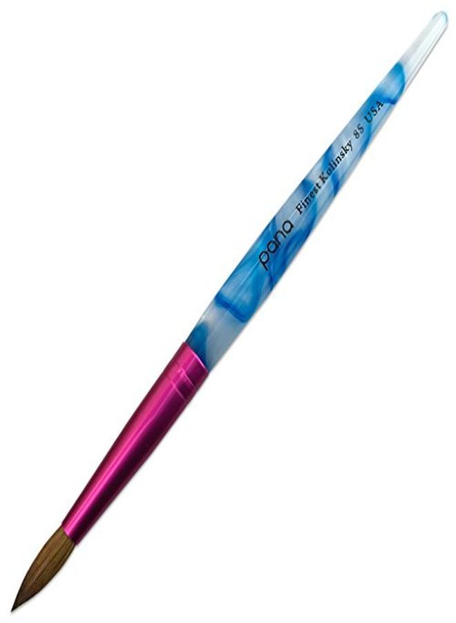 Usa Acrylic Nail Brush Pure Kolinsky Hair Acrylic White Swirl Blue Handle With Pink Ferrule Round Shaped - Size 8