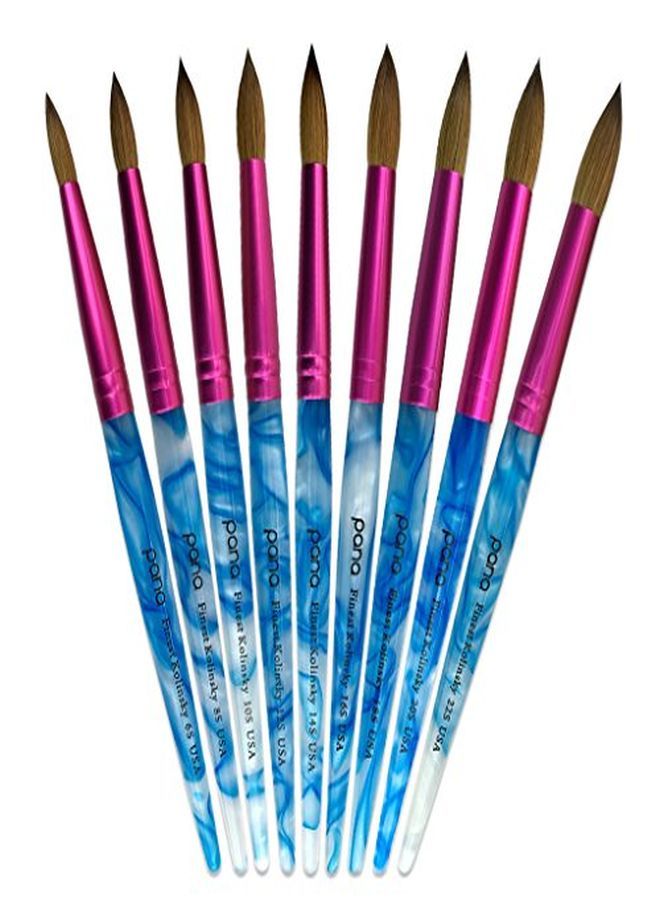 Usa Acrylic Nail Brush Pure Kolinsky Hair Acrylic White Swirl Blue Handle With Pink Ferrule Round Shaped - Size 8