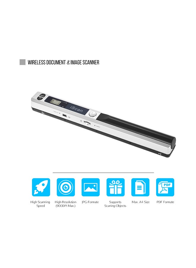 Portable Wireless Mini Handheld Document 900 DPI A4 Book Scanner Silver