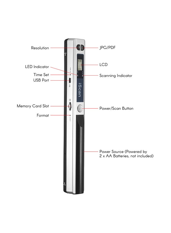 Portable Wireless Mini Handheld Document 900 DPI A4 Book Scanner Silver