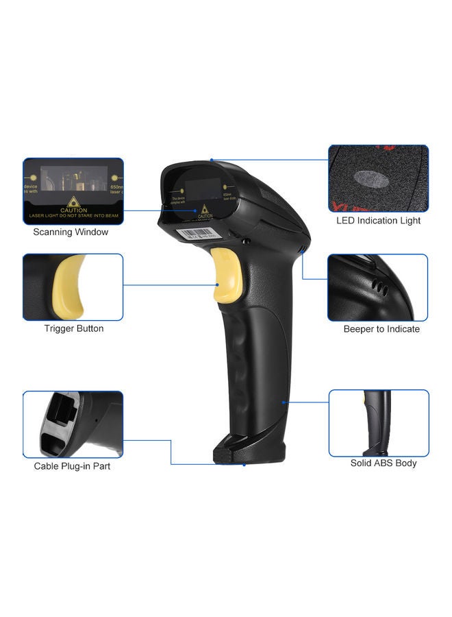 Bidirectional USB Cable Laser Barcode black