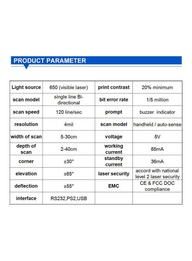 Bidirectional USB Cable Laser Barcode black