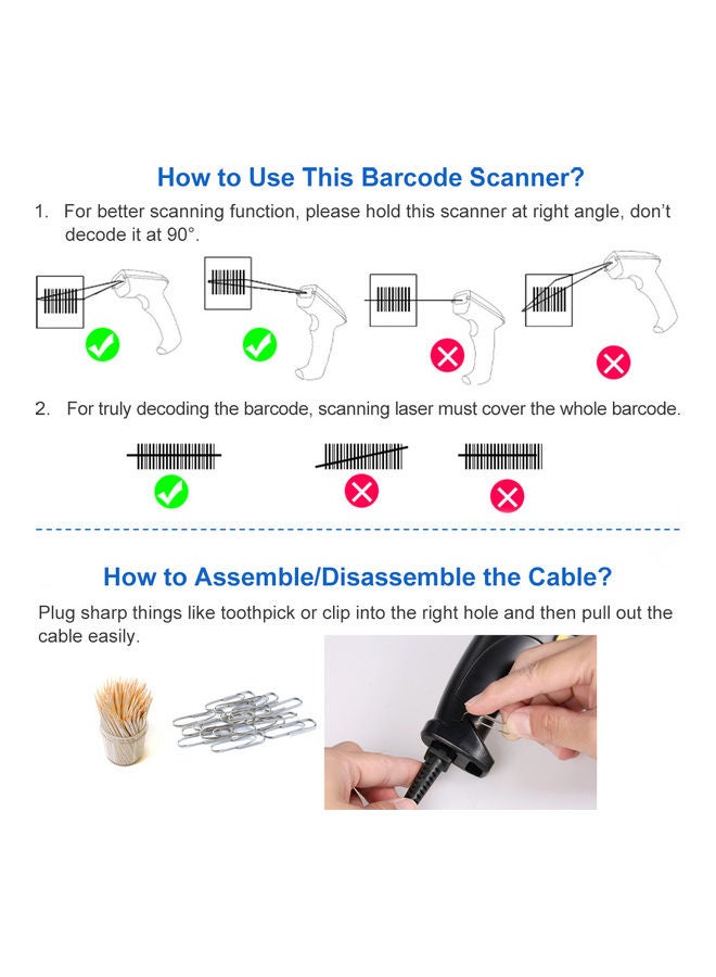 Bidirectional USB Cable Laser Barcode black