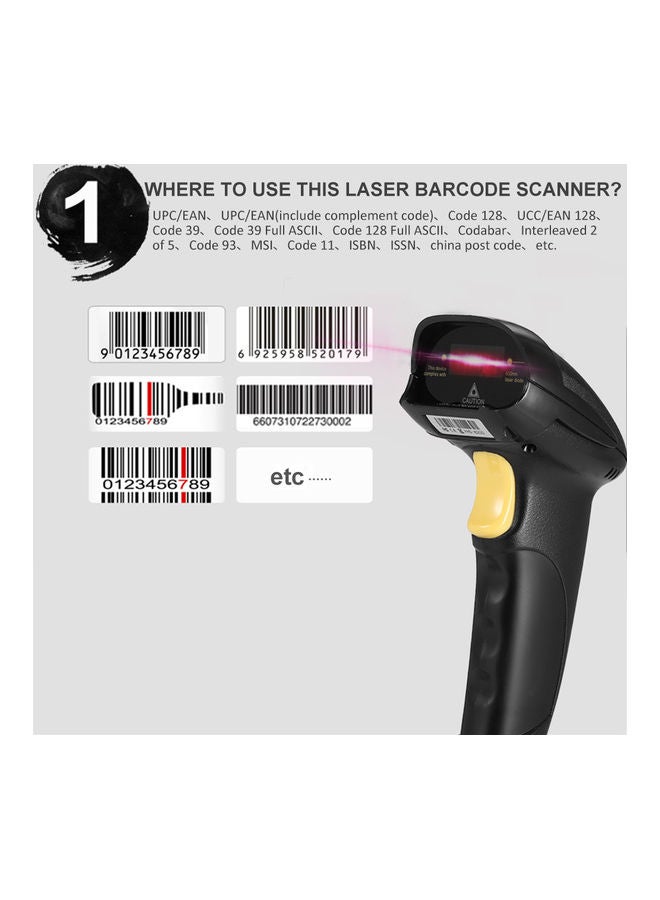 Bidirectional USB Cable Laser Barcode black