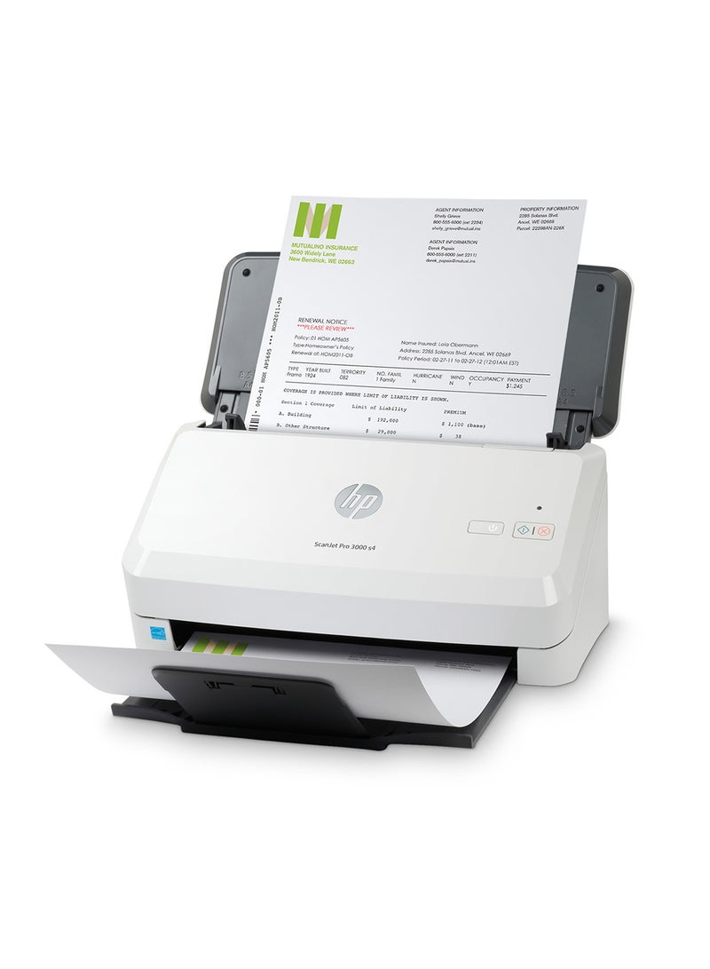 ScanJet Pro 3000 S4 Sheet Feed Scanner, 600x600 Dpi Resolution, Up To 40ppm/80 ipm Scan Speed, 50 Sheets Document Feeder, LED Light Source, Single Pass Duplex | 6FW07A White