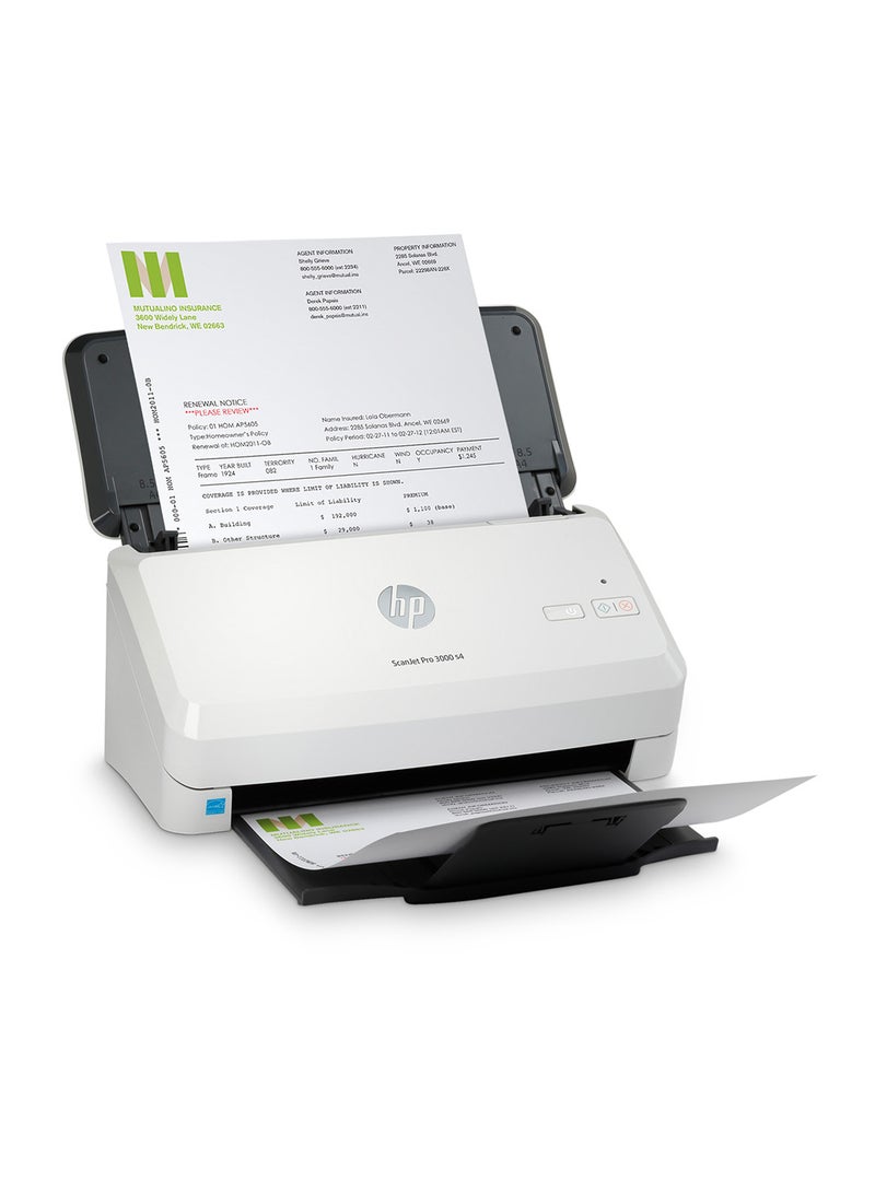 ScanJet Pro 3000 S4 Sheet Feed Scanner, 600x600 Dpi Resolution, Up To 40ppm/80 ipm Scan Speed, 50 Sheets Document Feeder, LED Light Source, Single Pass Duplex | 6FW07A White